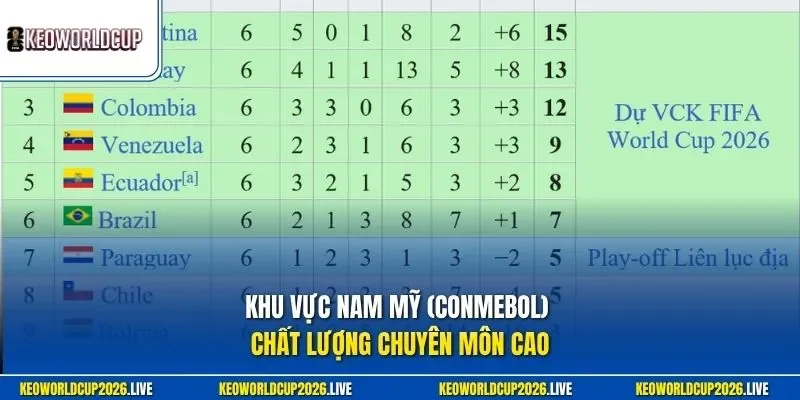 Khu vực Nam Mỹ (CONMEBOL) chất lượng chuyên môn cao